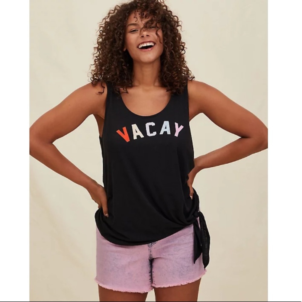 Torrid Vacay Black Slub Jersey Tie Front Tank